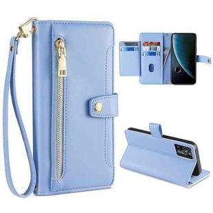 For ZTE Blabe V30 Sheep Texture Cross-body Zipper Wallet Leather Phone Case(Blue)