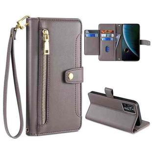 For ZTE Blabe V30 Sheep Texture Cross-body Zipper Wallet Leather Phone Case(Grey)