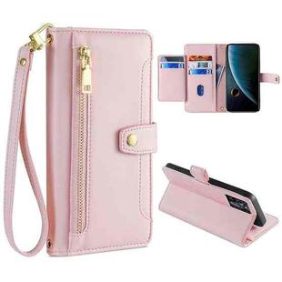 For ZTE Blabe V30 Sheep Texture Cross-body Zipper Wallet Leather Phone Case(Pink)