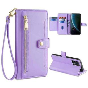 For ZTE Blabe V30 Sheep Texture Cross-body Zipper Wallet Leather Phone Case(Purple)