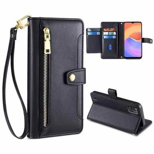 For ZTE Blade A52 Lite Sheep Texture Cross-body Zipper Wallet Leather Phone Case(Black)