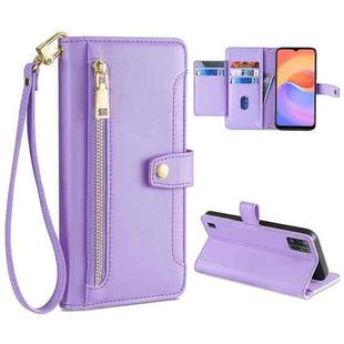 For ZTE Blade A52 Lite Sheep Texture Cross-body Zipper Wallet Leather Phone Case(Purple)