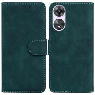 For OPPO A58 Skin Feel Pure Color Flip Leather Phone Case(Green)