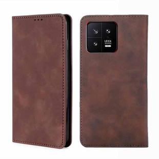 For Xiaomi 13 Skin Feel Magnetic Horizontal Flip Leather Phone Case(Dark Brown)