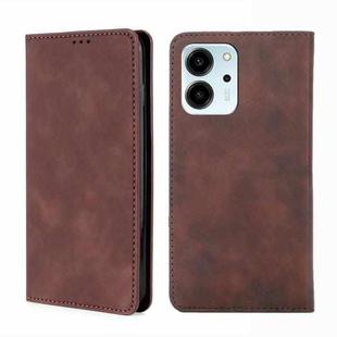 For Honor 80 SE Skin Feel Magnetic Horizontal Flip Leather Phone Case(Dark Brown)