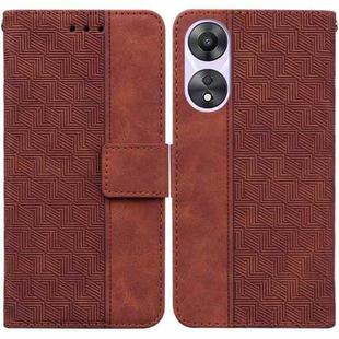 For OPPO A58 Geometric Embossed Flip Leather Phone Case(Brown)