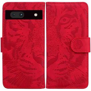 For Google Pixel 7a Tiger Embossing Pattern Flip Leather Phone Case(Red)