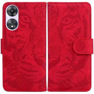 For OPPO A58 Tiger Embossing Pattern Flip Leather Phone Case(Red)