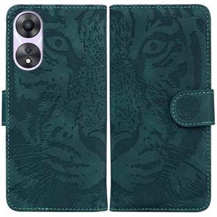 For OPPO A58 Tiger Embossing Pattern Flip Leather Phone Case(Green)
