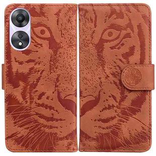 For OPPO A58 Tiger Embossing Pattern Flip Leather Phone Case(Brown)