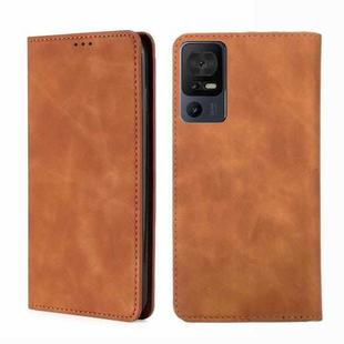 For TCL 40 SE Skin Feel Magnetic Horizontal Flip Leather Phone Case(Light Brown)