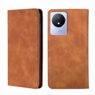 For vivo Y02 4G Skin Feel Magnetic Horizontal Flip Leather Phone Case(Light Brown)
