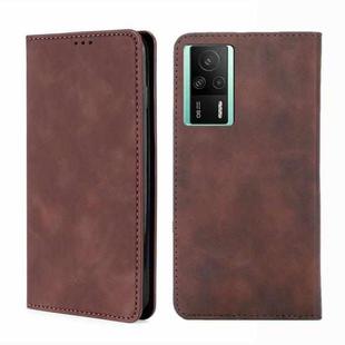 For Xiaomi Redmi K60E Skin Feel Magnetic Horizontal Flip Leather Phone Case(Dark Brown)