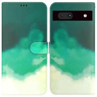 For Google Pixel 7a Watercolor Pattern Flip Leather Phone Case(Cyan Green)