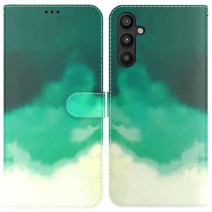 For Samsung Galaxy A34 5G Watercolor Pattern Flip Leather Phone Case(Cyan Green)