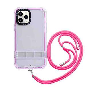 For iPhone 12 Pro Max 2 in 1 360 Invisible Holder Cross-body Rope Phone Case(Rose Red)