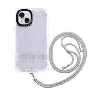 For iPhone 15 Plus 2 in 1 360 Invisible Holder Cross-body Rope Phone Case(White)