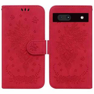 For Google Pixel 7a Butterfly Rose Embossed Leather Phone Case(Red)