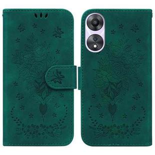 For OPPO A58 Butterfly Rose Embossed Leather Phone Case(Green)