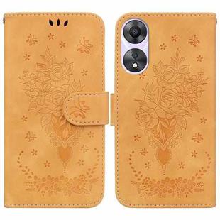 For OPPO A58 Butterfly Rose Embossed Leather Phone Case(Yellow)