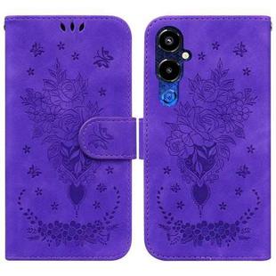 For Tecno Pova 4 Pro Butterfly Rose Embossed Leather Phone Case(Purple)