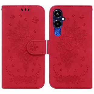 For Tecno Pova 4 Pro Butterfly Rose Embossed Leather Phone Case(Red)