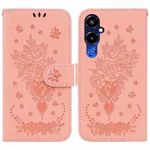 For Tecno Pova 4 Pro Butterfly Rose Embossed Leather Phone Case(Pink)