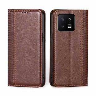 For Xiaomi 13 Grid Texture Magnetic Flip Leather Phone Case(Brown)