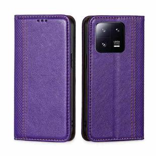 For Xiaomi 13 Pro Grid Texture Magnetic Flip Leather Phone Case(Purple)