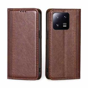 For Xiaomi 13 Pro Grid Texture Magnetic Flip Leather Phone Case(Brown)