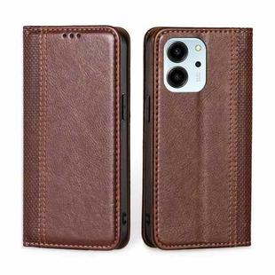 For Honor 80 SE Grid Texture Magnetic Flip Leather Phone Case(Brown)