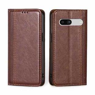 For Google Pixel 7a Grid Texture Magnetic Flip Leather Phone Case(Brown)