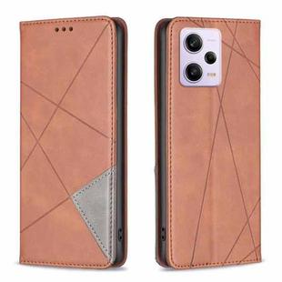 For Xiaomi Redmi Note 12 Pro+ Global Prismatic Invisible Magnetic Leather Phone Case(Brown)
