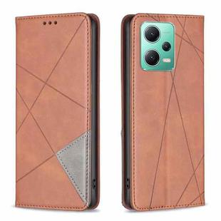 For Xiaomi Redmi Note 12 Global Prismatic Invisible Magnetic Leather Phone Case(Brown)