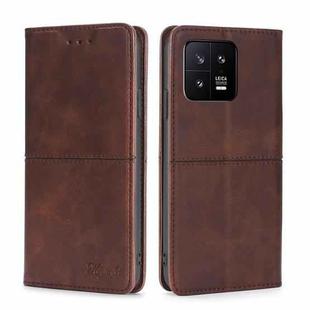 For Xiaomi 13 Cow Texture Magnetic Horizontal Flip Leather Phone Case(Dark Brown)