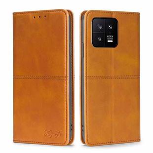 For Xiaomi 13 Cow Texture Magnetic Horizontal Flip Leather Phone Case(Light Brown)