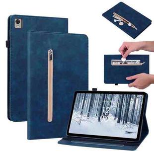 For Nokia T21 Skin Feel Solid Color Zipper Leather Tablet Case(Blue)