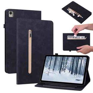 For Nokia T21 Skin Feel Solid Color Zipper Leather Tablet Case(Black)