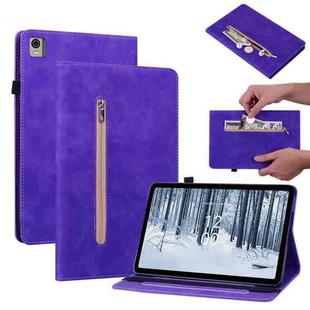 For Nokia T21 Skin Feel Solid Color Zipper Leather Tablet Case(Purple)