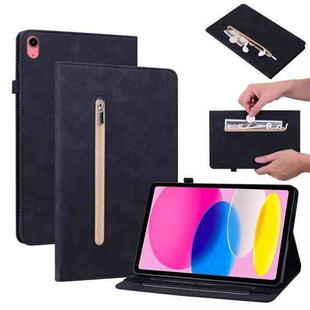 For iPad 10th Gen 10.9 2022 Skin Feel Solid Color Zipper Leather Tablet Case(Black)