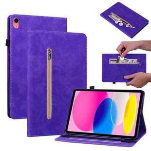For iPad 10th Gen 10.9 2022 Skin Feel Solid Color Zipper Leather Tablet Case(Purple)