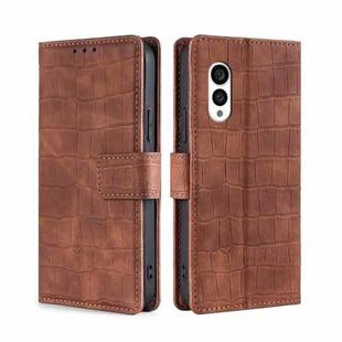 For Fujitsu Arrows N F-51C Skin Feel Crocodile Magnetic Clasp Leather Phone Case(Brown)