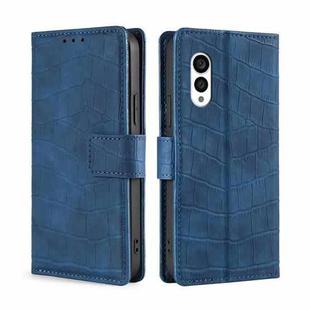 For Fujitsu Arrows N F-51C Skin Feel Crocodile Magnetic Clasp Leather Phone Case(Blue)