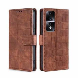 For Honor 80 GT Skin Feel Crocodile Magnetic Clasp Leather Phone Case(Brown)