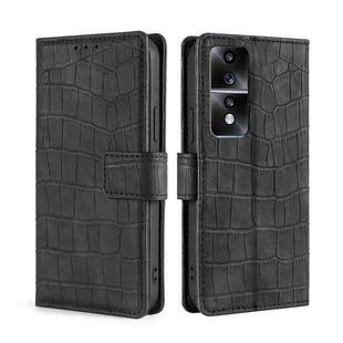 For Honor 80 GT Skin Feel Crocodile Magnetic Clasp Leather Phone Case(Black)