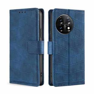 For OnePlus 11 Skin Feel Crocodile Magnetic Clasp Leather Phone Case(Blue)