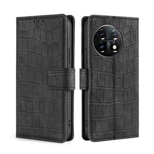 For OnePlus 11 Skin Feel Crocodile Magnetic Clasp Leather Phone Case(Black)