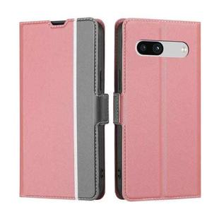 For Google Pixel 7a Twill Texture Side Button Leather Phone Case(Pink)