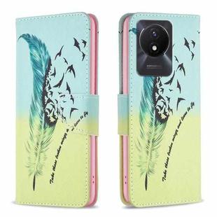 For vivo Y02 4G Drawing Pattern Leather Phone Case(Feather)
