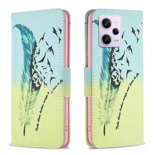 For Xiaomi Redmi Note 12 Pro 5G Global Drawing Pattern Leather Phone Case(Feather)